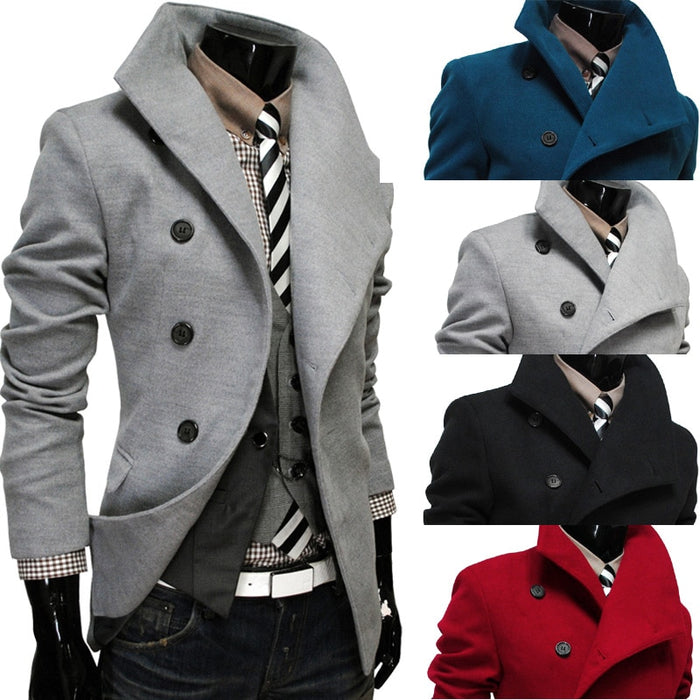 2018 New Single -Breasted Lapel Oblique Placket Wool Coat For Men Men 'S Clothing Coats Jacketstrench