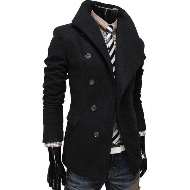 2018 New Single -Breasted Lapel Oblique Placket Wool Coat For Men Men 'S Clothing Coats Jacketstrench