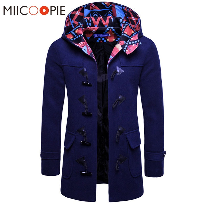 Men Jacket Coats Fashion Horns Buckle Jacket Trench Contrast Color Silm Fit Black Navy Grey Overcoat Trench Long Outwear XXXL