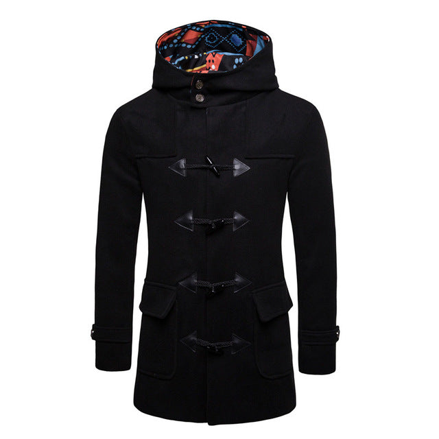 Men Jacket Coats Fashion Horns Buckle Jacket Trench Contrast Color Silm Fit Black Navy Grey Overcoat Trench Long Outwear XXXL