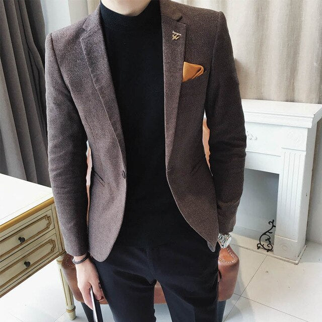 Envmenst New Arrival Autumn Casual England Style Slim Fit Suit Fashion Pieces Design Blazer Men Blazer Jacket