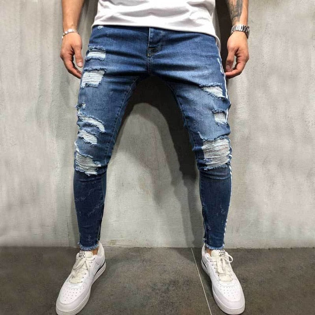 OLOME Hot Sales Men Ripped Jeans Biker Slim Straight Hip Hop Vintage Denim Trousers New Fashion Skinny Jeans 2019 Men Plus Size