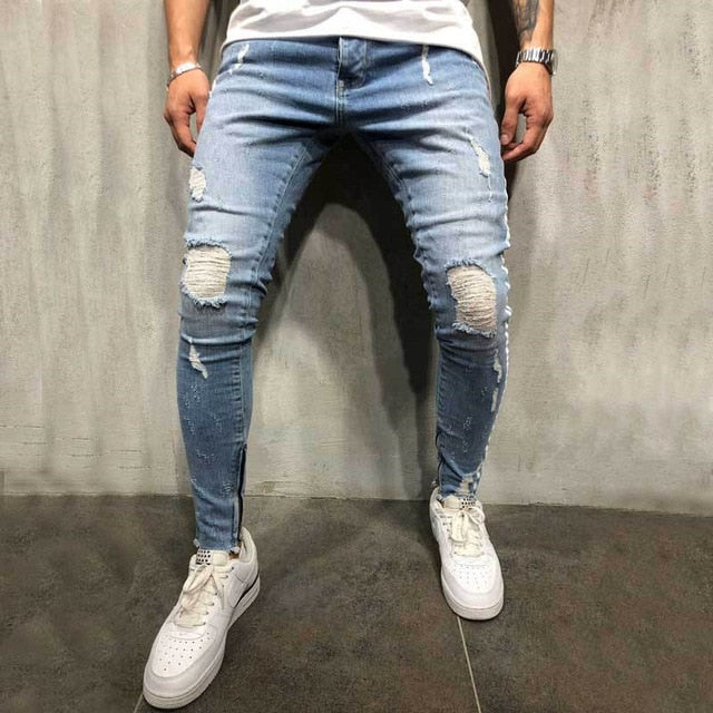 OLOME Hot Sales Men Ripped Jeans Biker Slim Straight Hip Hop Vintage Denim Trousers New Fashion Skinny Jeans 2019 Men Plus Size