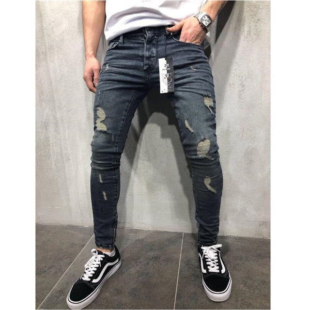 OLOME Hot Sales Men Ripped Jeans Biker Slim Straight Hip Hop Vintage Denim Trousers New Fashion Skinny Jeans 2019 Men Plus Size