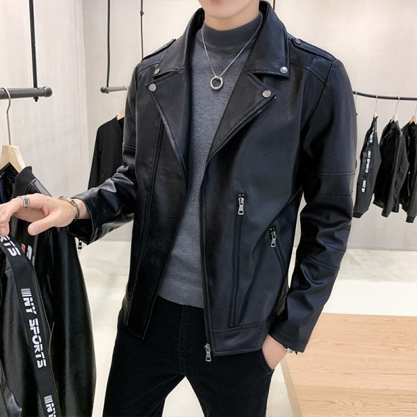2019 New Autumn Faux Leather Suit Jacket Men Korean Trendy Slim Fit Coat White Red Black Fashion Streetwear Blazer Jackets Male