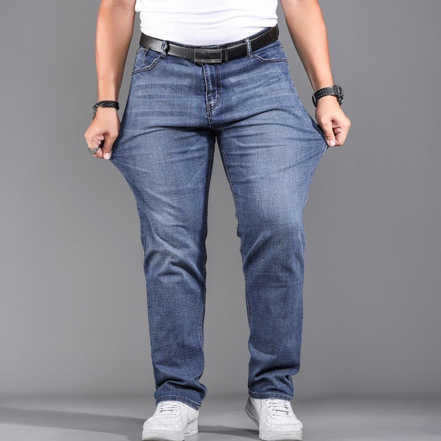 High Quality Stretch Plus Big Size 29 - 44 46 48 90% Cotton Straight Denim Jeans Men Famous Brand 2019 Spring