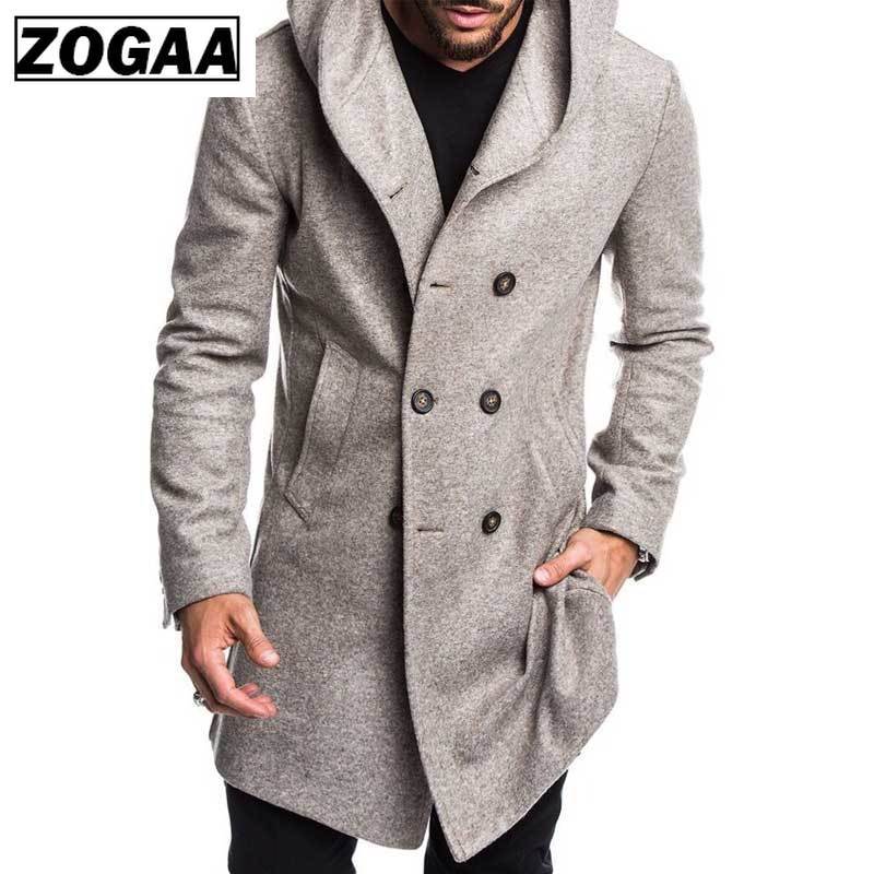 ZOGAA Fashion Mens Trench Coat Jacket Spring Autumn Mens Overcoats Casual Solid Color Woolen Trench Coat for Men Clothing 2019