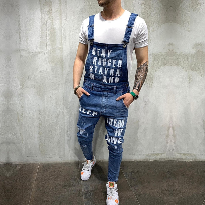 Hip hop Fashion Men's Ripped Jeans Jumpsuits Hi Street Distressed Denim Bib Overalls For Man Suspender Pants Size S-XXXL