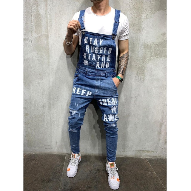 Hip hop Fashion Men's Ripped Jeans Jumpsuits Hi Street Distressed Denim Bib Overalls For Man Suspender Pants Size S-XXXL