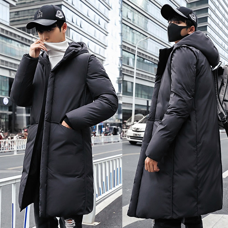 Long Parka Men Winter Coat Warm Thick Casual Hooded Jacket Male Solid Color Cotton Youth Winterjas Heren Manteau Homme Hiver