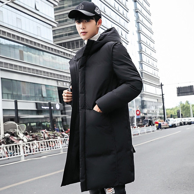 Long Parka Men Winter Coat Warm Thick Casual Hooded Jacket Male Solid Color Cotton Youth Winterjas Heren Manteau Homme Hiver