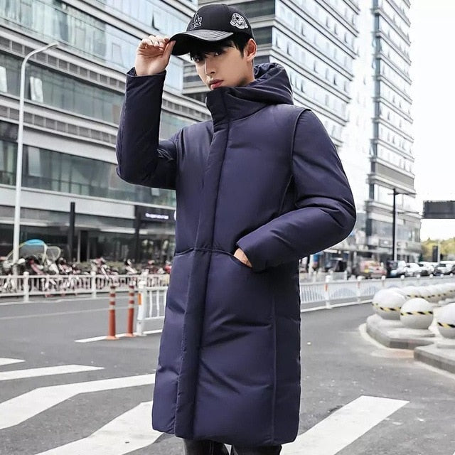 Long Parka Men Winter Coat Warm Thick Casual Hooded Jacket Male Solid Color Cotton Youth Winterjas Heren Manteau Homme Hiver