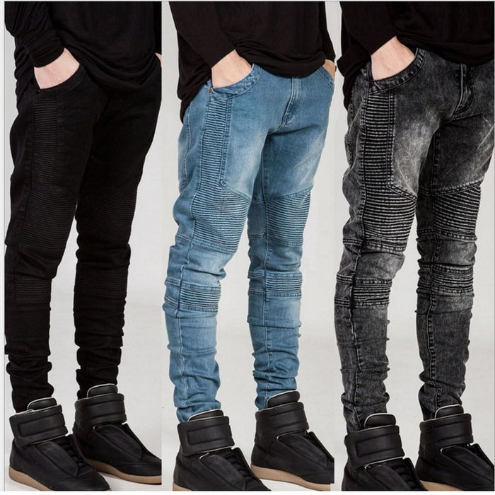 OLOME 2019 New Streetwear Mens Ripped Biker Jeans Men's Fashion Motorcycle Slim Fit Black Gray Blue Moto Denim Pants Skinny