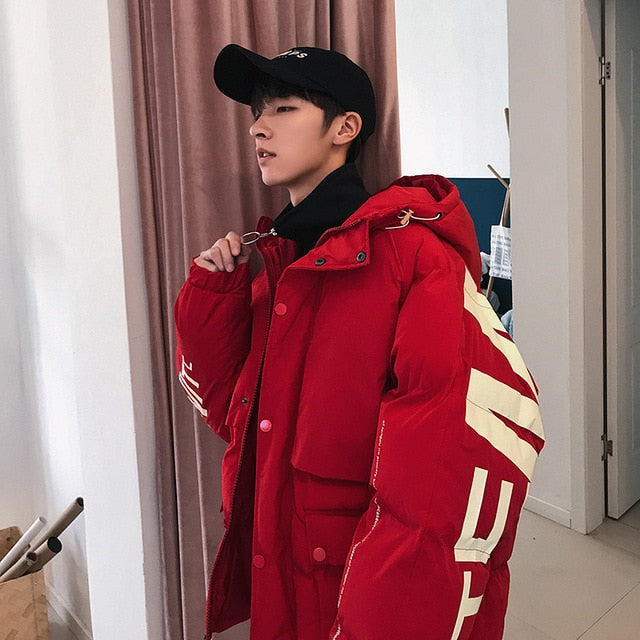 Privathinker 2019 Thick Warm Men Winter Jacket Clothes Casual Loose Harajuku Mens Parkas Coats Hooded Print Red Male Windbreaker