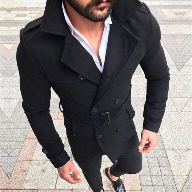 New Fashion Men Trench Coats Autumn Winter Medium Long Fleece Blends Jackets Streetwear British Style Casual Overcoats For Men