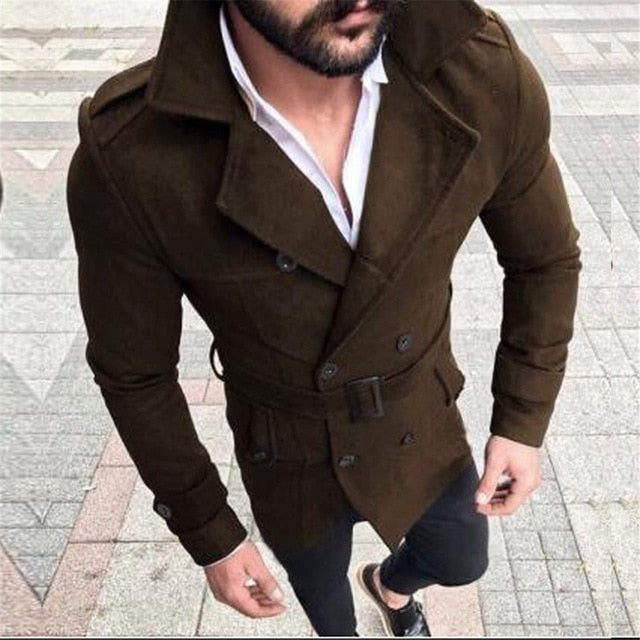 New Fashion Men Trench Coats Autumn Winter Medium Long Fleece Blends Jackets Streetwear British Style Casual Overcoats For Men