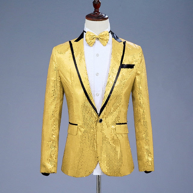 Sequin Suit Jacket Costume Single Breasted Casual White Red Blue Blazer Purple Pink Yellow Men Suits Para Caballero Blazers