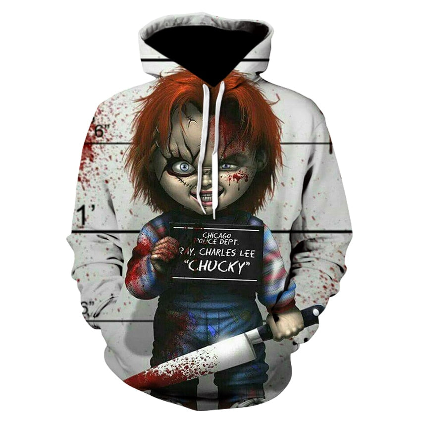 2019 New Arrival Horror Movie Child of Play Character Chucky 3D Printed Fashion Hoodies Men Women joker Clown Hooded Streetwear
