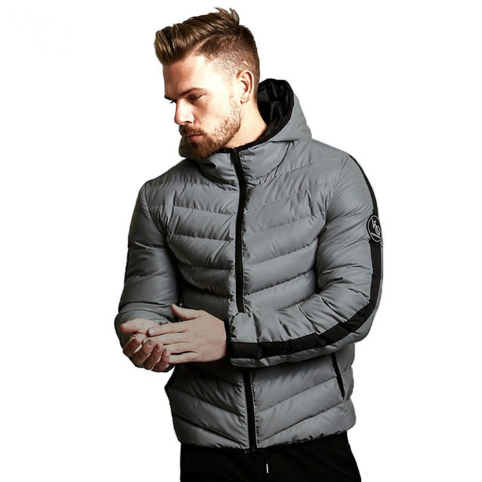 Winter Men's Hooded Parkas Full Zip Warm Cotton Sports Bomber Jackets Muscle Fit Fashionable Tide Casual Black Coat for Autumn