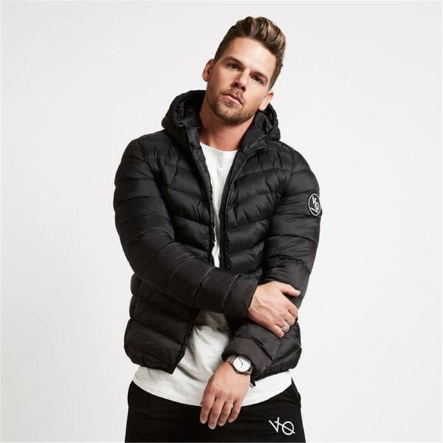 Winter Men's Hooded Parkas Full Zip Warm Cotton Sports Bomber Jackets Muscle Fit Fashionable Tide Casual Black Coat for Autumn