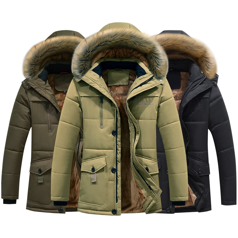 Winter Jacket Men Plus Size 6XL 7XL 8XL Thick Warm Parka Fleece Fur Hooded Casual Jacket Coat Pockets Windbreaker Outwear ,GA488