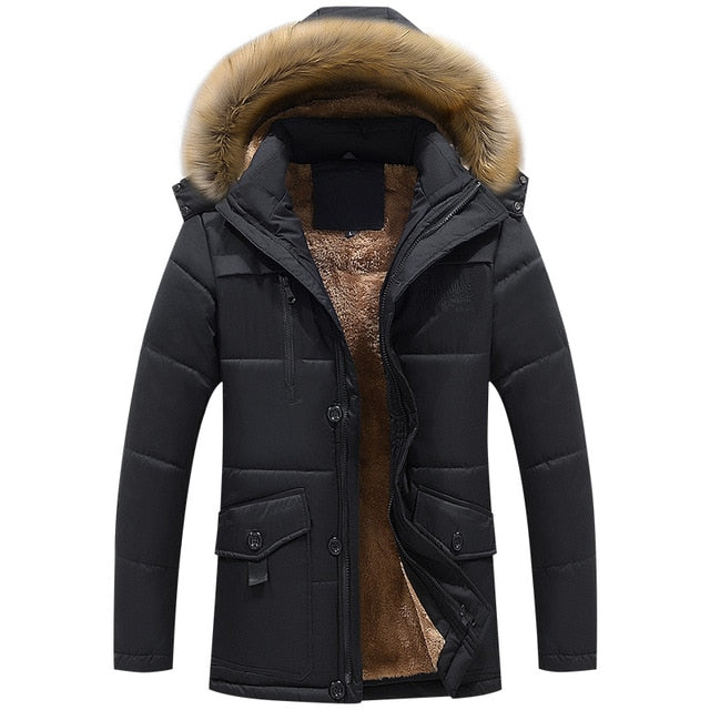 Winter Jacket Men Plus Size 6XL 7XL 8XL Thick Warm Parka Fleece Fur Hooded Casual Jacket Coat Pockets Windbreaker Outwear ,GA488