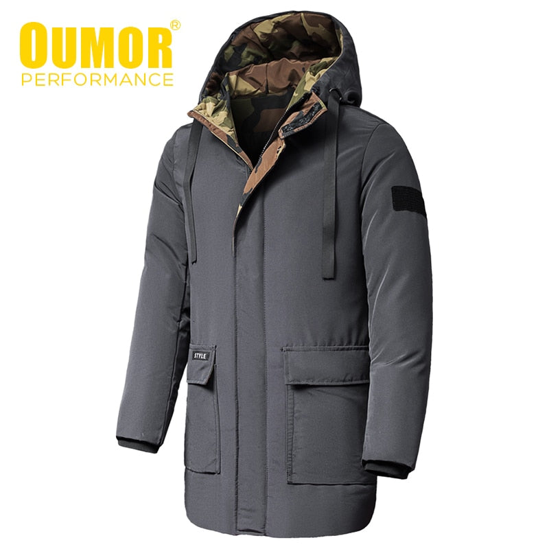 Oumor 8XL Men Winter New Long Casual Camouflage Hooded Jacket Parkas Men Outdoor Fashion Warm Thick Pockets Army Coat Parkas Men