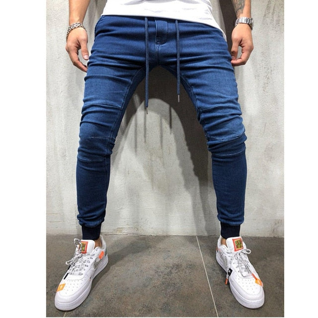 Mens Skinny Jeans Slim Fit Ripped Jeans Big and Tall Stretch Blue Jeans for Men Distressed Elastic Waist M-4XL