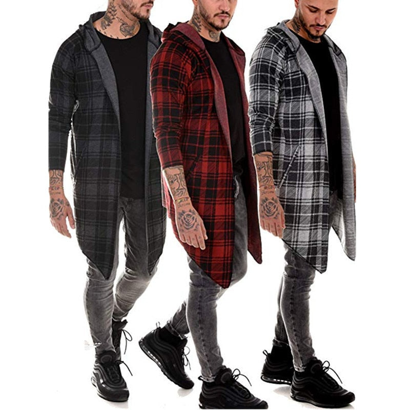 long coat men gothic trench coat men cardigan slim long cloak sweater hooded Knitted plaid fashion jacket autumn steampunk T