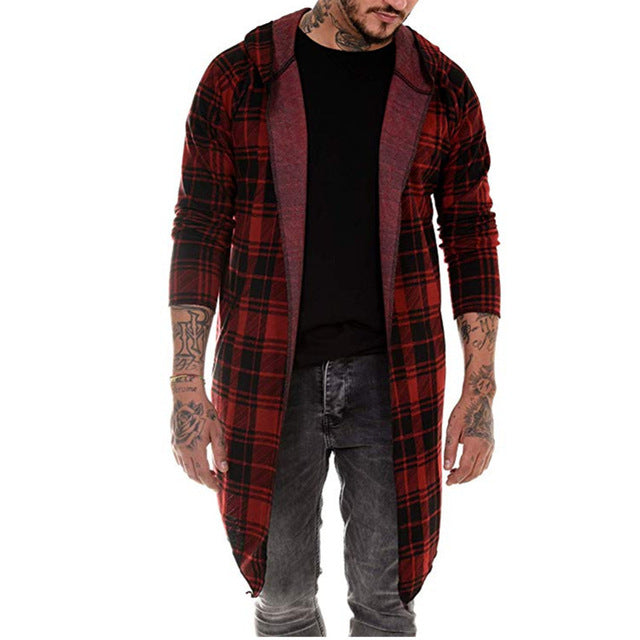 long coat men gothic trench coat men cardigan slim long cloak sweater hooded Knitted plaid fashion jacket autumn steampunk T