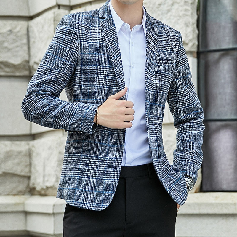 VODOF 2019 New Arrival Brand Clothing Jacket Men's Plaid Suit Jacket Men Blazer Fashion Slim Male Casual Blazers Men Size M-5XL