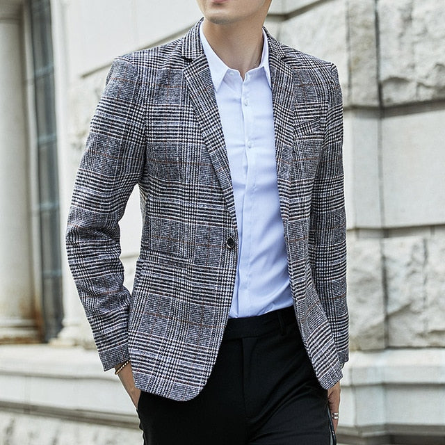 VODOF 2019 New Arrival Brand Clothing Jacket Men's Plaid Suit Jacket Men Blazer Fashion Slim Male Casual Blazers Men Size M-5XL