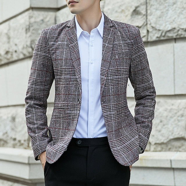 VODOF 2019 New Arrival Brand Clothing Jacket Men's Plaid Suit Jacket Men Blazer Fashion Slim Male Casual Blazers Men Size M-5XL