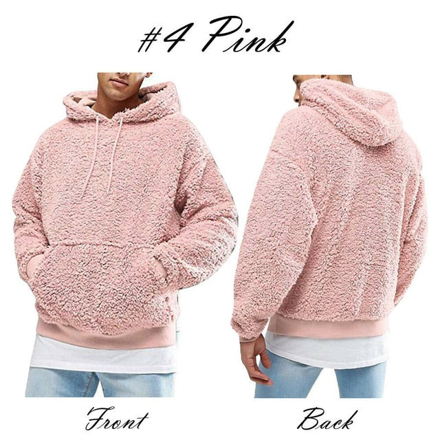 Mens Hoodies Sweatshirt Winter Warm Faux Fur Teddy Bear Long Sleeve Hooded Hoodie Tops Pullover Jumper Sweatshirts Men One Piece