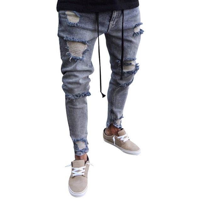 SHUJIN Mens  Ripped Jeans Casual Jeans Trousers Male Denim Black Stretch Pencil Jeans Pants Streetwear SHUJIN 2019