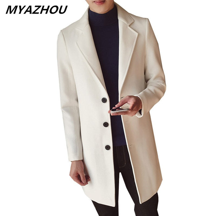 New fashion classic men's windbreaker jacket solid color single-breasted Slim long woolen coat 5XL large size men's jacket