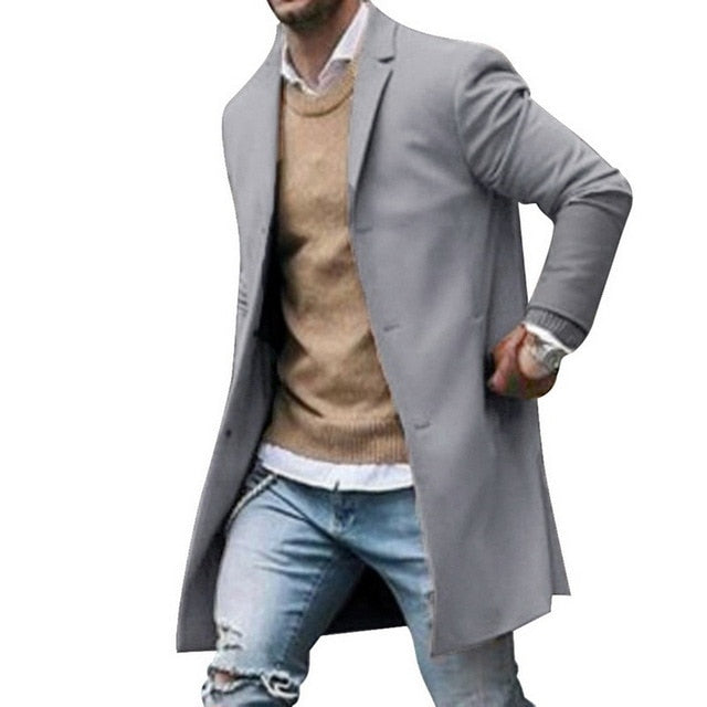 OLOME Fashion Autumn Winter Mens Fleece Blends Jacket Male Overcoat Casual Solid Collar Coats Long Trench Coat Streetwear 2019