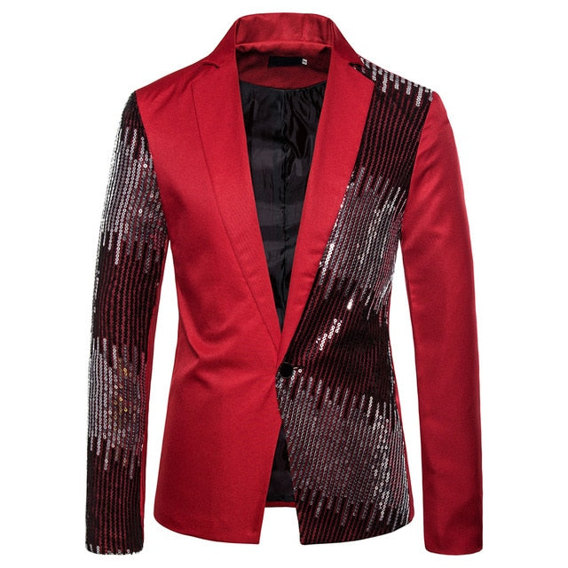 MJARTORIA 2019 Men Shiny Sequin Glitter Embellished Blazer Jacket Men Nightclub Blazer Party Suit Jacket Stage Singers Clothes