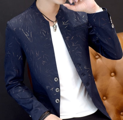 HO 2020 Men 's casual collar collar blazers youth handsome trend Slim print blazers   5XL   6XL