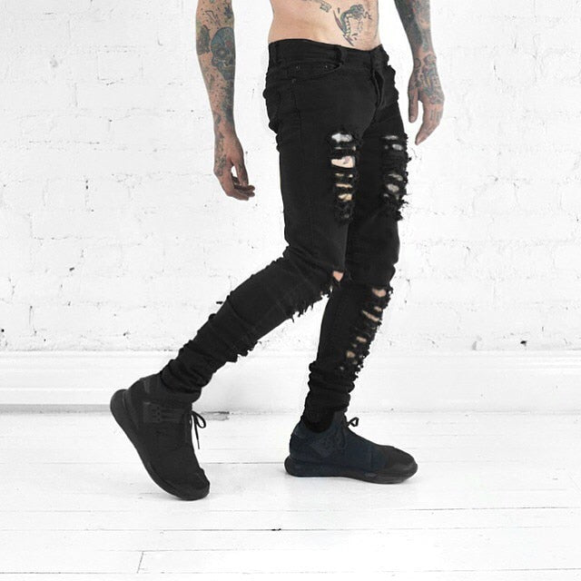 REPPUNK 2019 New Streetwear Fashion Quality Men Black Skinny Slim Fit Jeans Male Ripped Destroyed Holes Casual Denim Pants