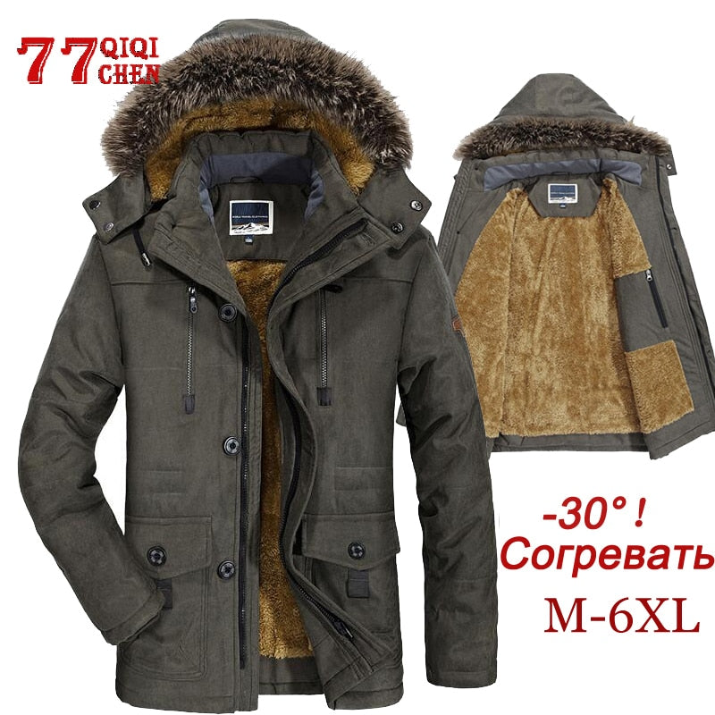 Mens Winter Jacket Thick Casual Outwear Jackets Male Fur Collar Windproof Waterproof Parkas Plus Size 6XL New Velvet Warm Coat