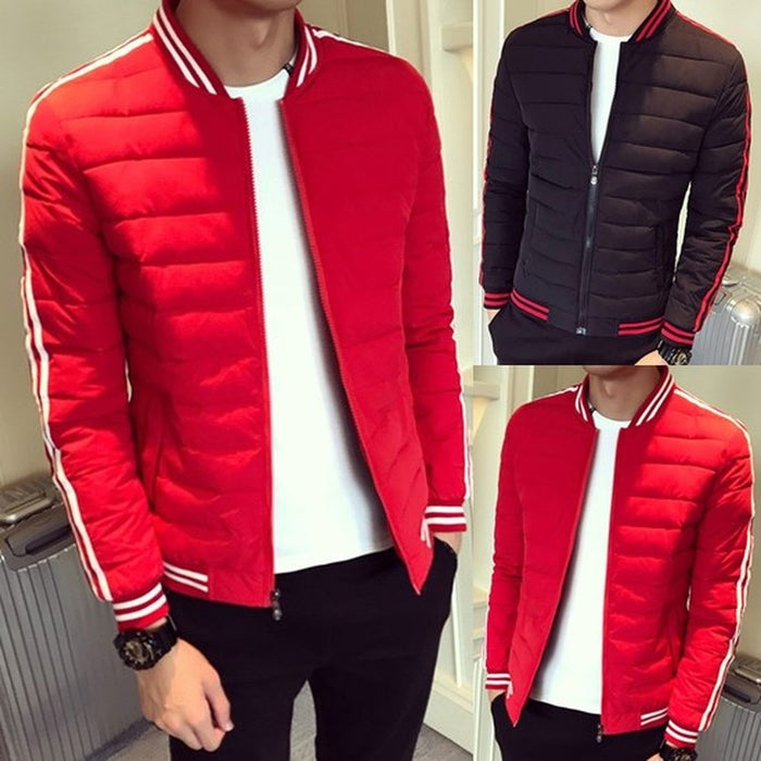 ZOGAA Brand Winter Mens Jackets Thin Casual Parka Men Warm Windbreaker Men Cotton Stand Collar White Stripe Coats Puffer Jackets