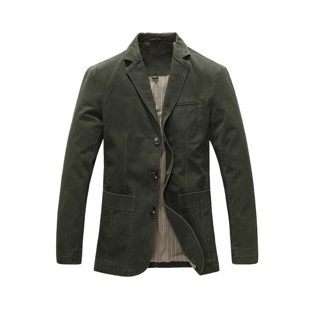 Shenrun Men Casual Blazer Military Jacket 100% Cotton Spring Autumn Suits Jackets Black Khaki Army Green Blazers Single Breasted