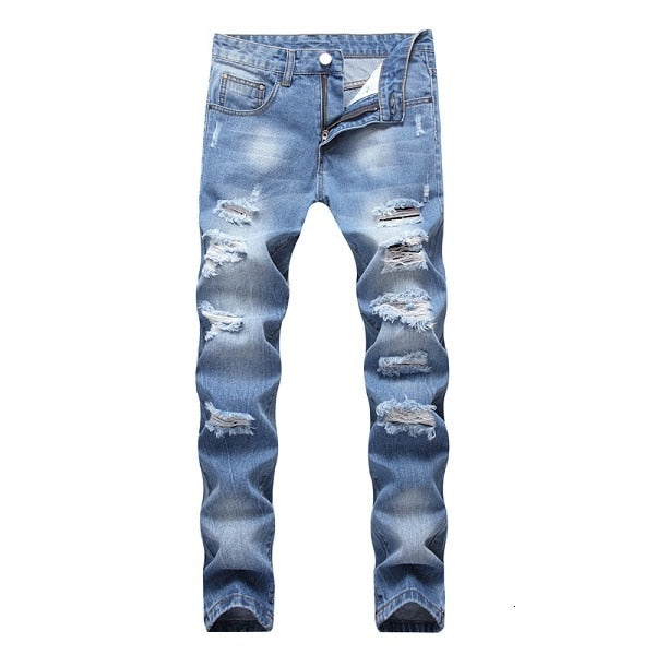 2019 New Fashion Ripped Jeans Men Patchwork Hollow Out Printed Beggar Cropped Pants Man Cowboys Demin Pants Male Dropshipping