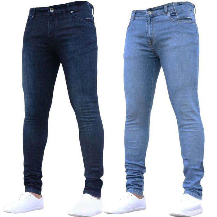 Hot Mens Skinny Jeans 2019 Super Skinny Jeans Men Non Ripped Stretch Denim Pants Elastic Waist Big Size European  Long Trousers