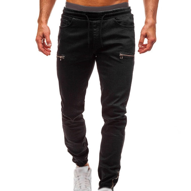 Fashion Men's Jeans Casual Jeans Zipper Sweatpants Wear-resistant Slim Fit Men Pants