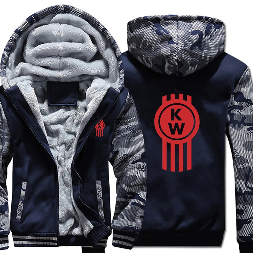 Kenworth Truck Hoodies Winter Camouflage Sleeve Jacket Men Wool Liner Fleece Kenworth Sweatshirts