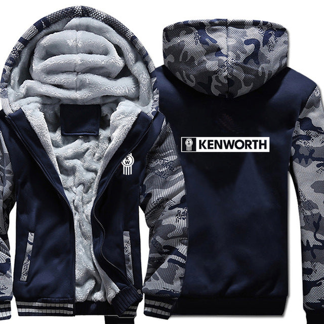 Kenworth Truck Hoodies Winter Camouflage Sleeve Jacket Men Wool Liner Fleece Kenworth Sweatshirts