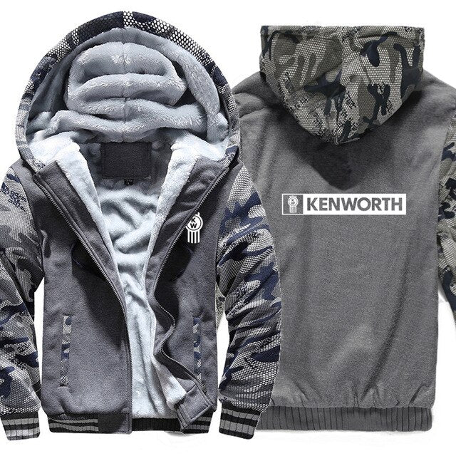 Kenworth Truck Hoodies Winter Camouflage Sleeve Jacket Men Wool Liner Fleece Kenworth Sweatshirts