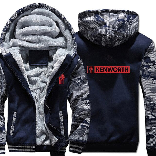 Kenworth Truck Hoodies Winter Camouflage Sleeve Jacket Men Wool Liner Fleece Kenworth Sweatshirts